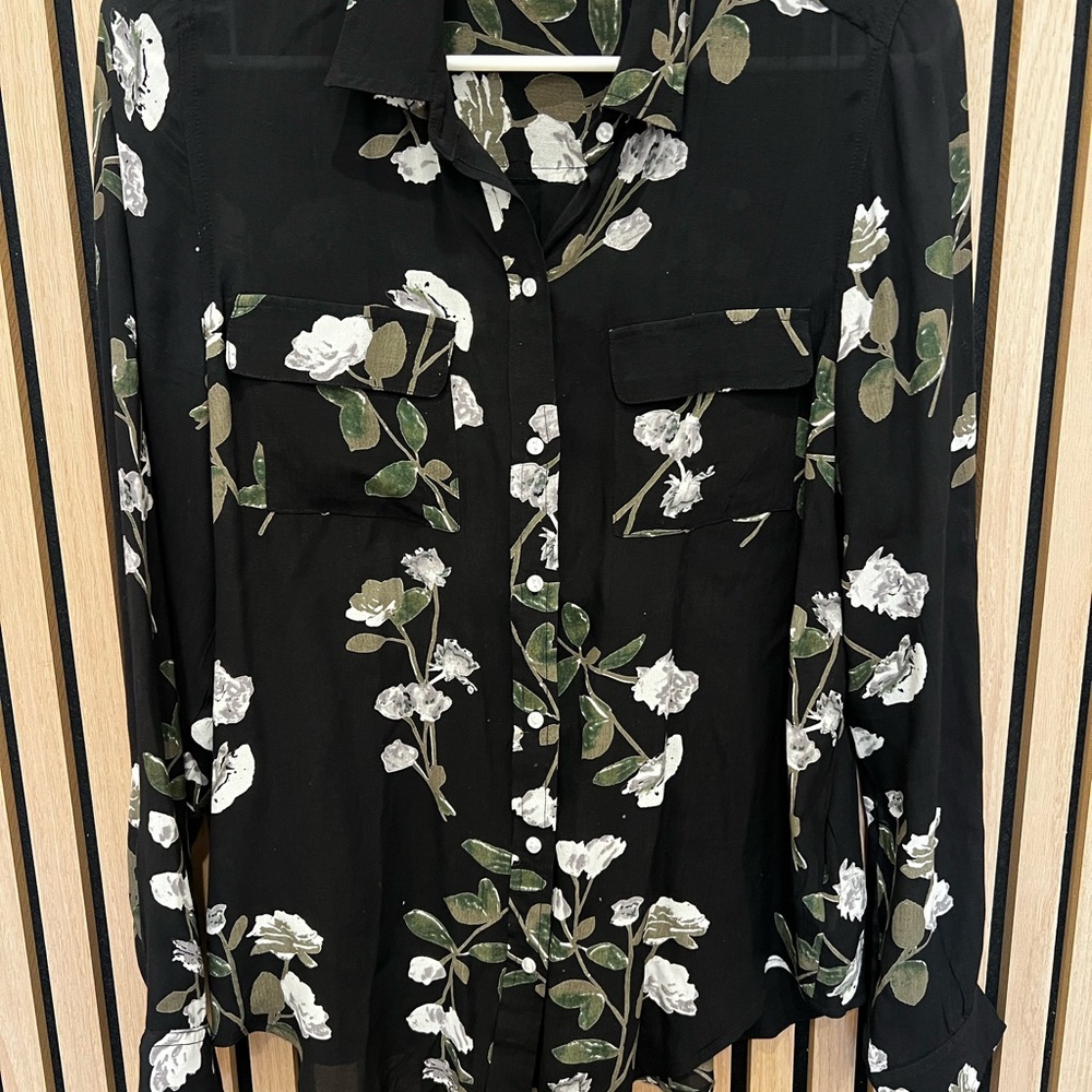 Lucky Brand Floral Blouse - Black and Green